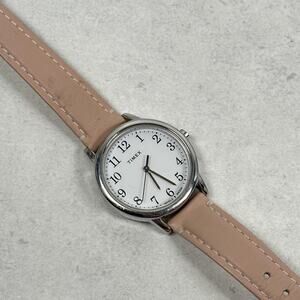 Timex Watch Womens 30mm Silver White Dial Pink Leather Band Indiglo New Battery